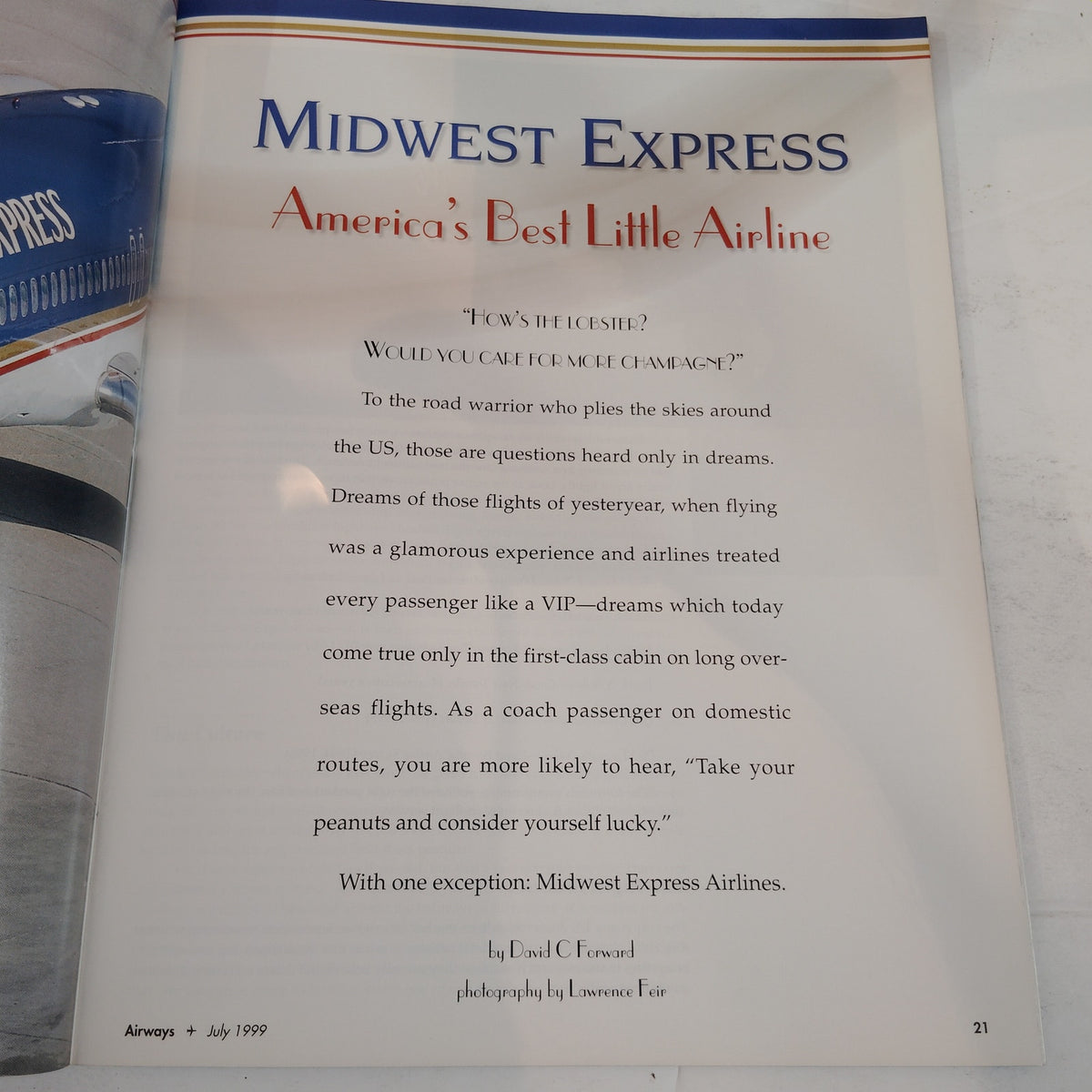Airways Magazine July 1999 - America's Best Little Airline Midwest Express