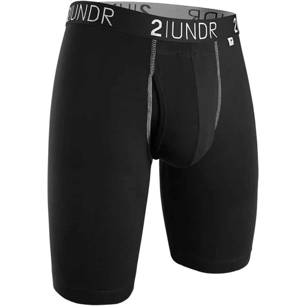 2UNDR Mens Swing Shift 9" Boxer Long Leg Underwear (Black/Grey, 4X-Large)