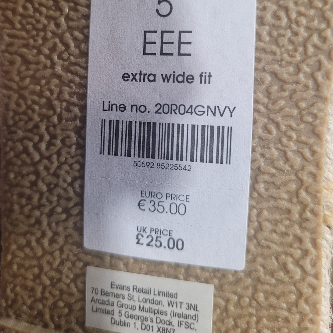 EVANS Women’s Navy Sneaker – Wide Fit, Espadrille Sole, Size 5 EEE