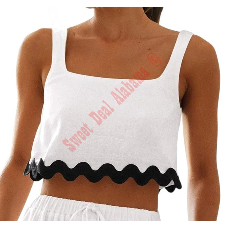 Summer Beach Top or Casual Sleeveless Cropped Tank Top, Size S