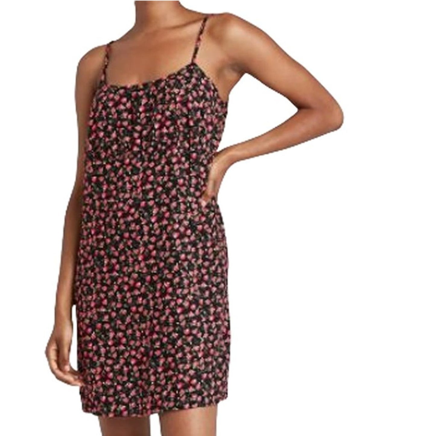 Women's MD Woven Floral Design Slip Dress, Spaghetti Straps- Black Floral, NWT