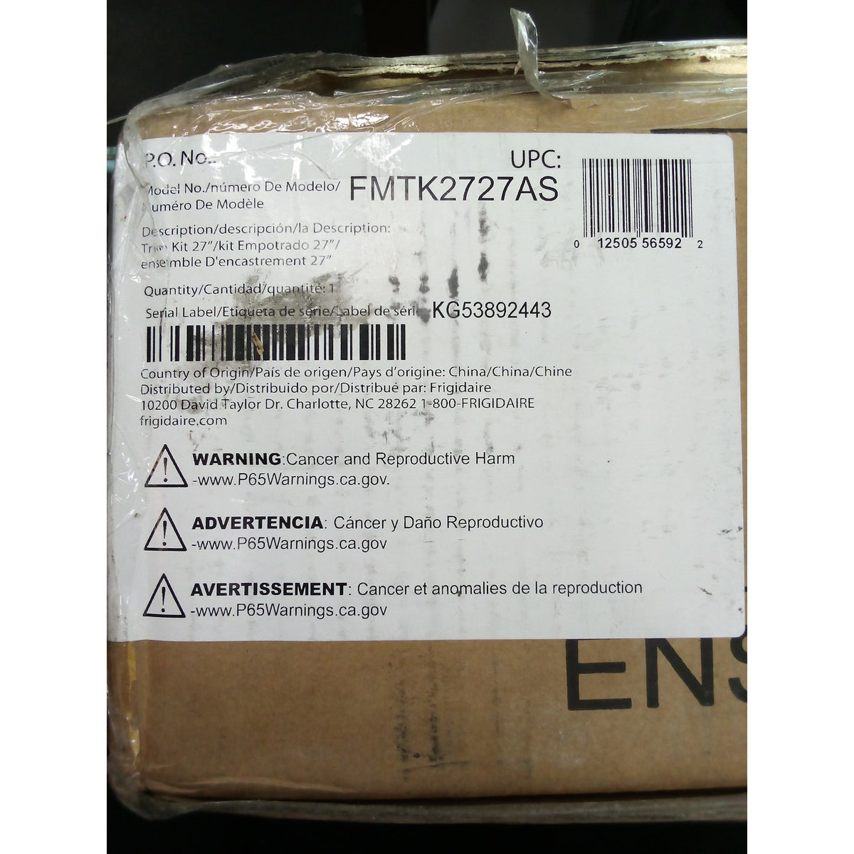 Frigidaire FMTK2727AS 27" Stainless Steel Built-In Microwave Trim Kit New