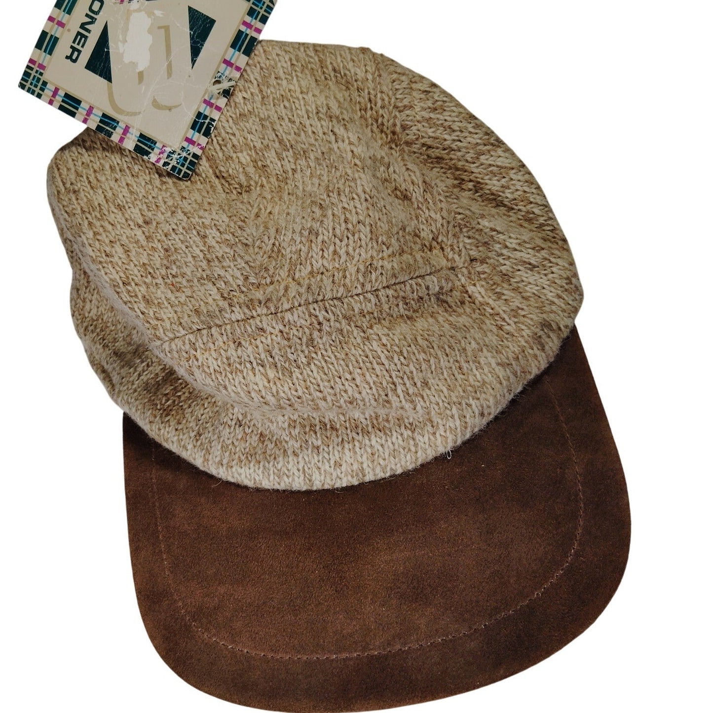 Vintage Broner Newsboy Cap, Tweed Taupe, Faux Suede Bill, OS (Est. 7.5 to 7.75)