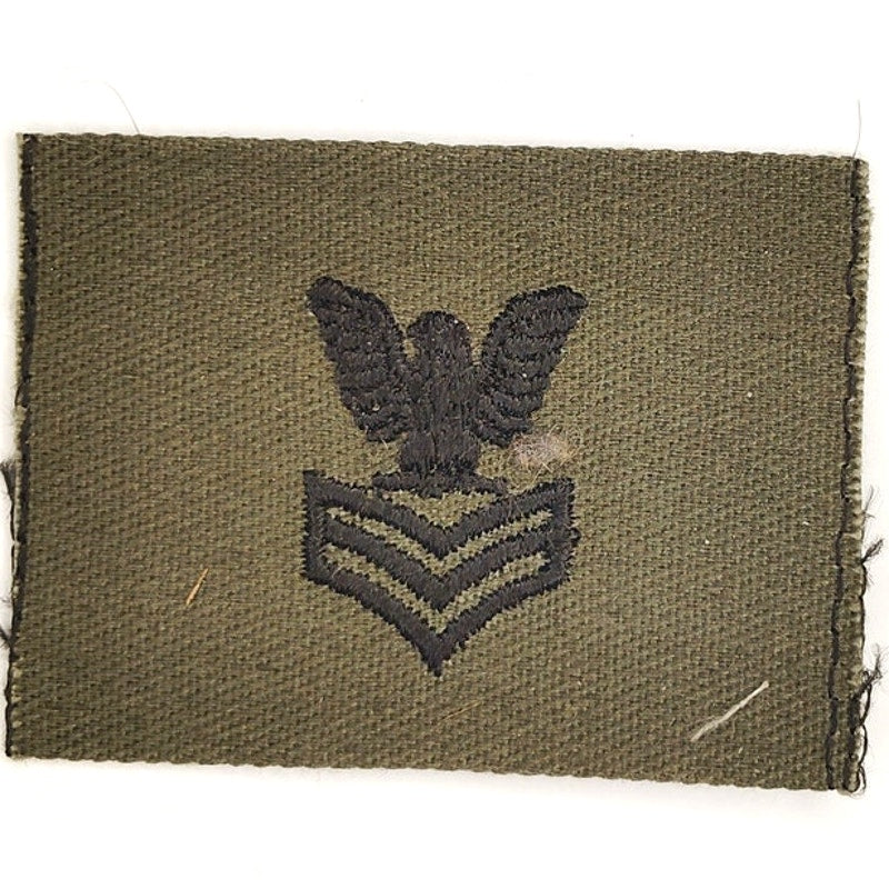 US Navy PO1 E‑6 Subdued OD Green Left‑Facing Collar Device Patch – 2‑3/8"