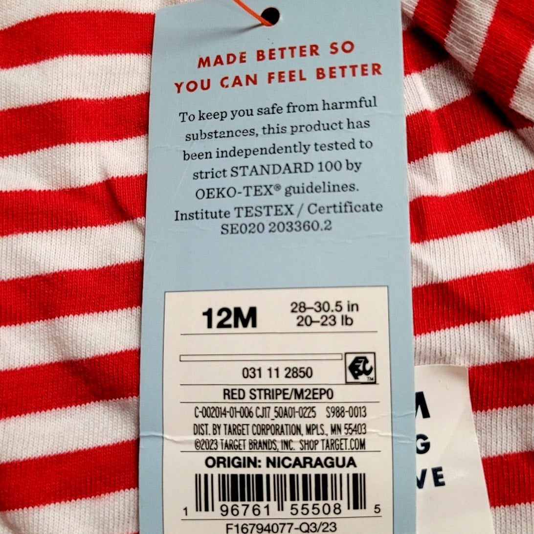 Girls' Striped Long Sleeve T-Shirt - Cat & Jack, Red & White, 12M
