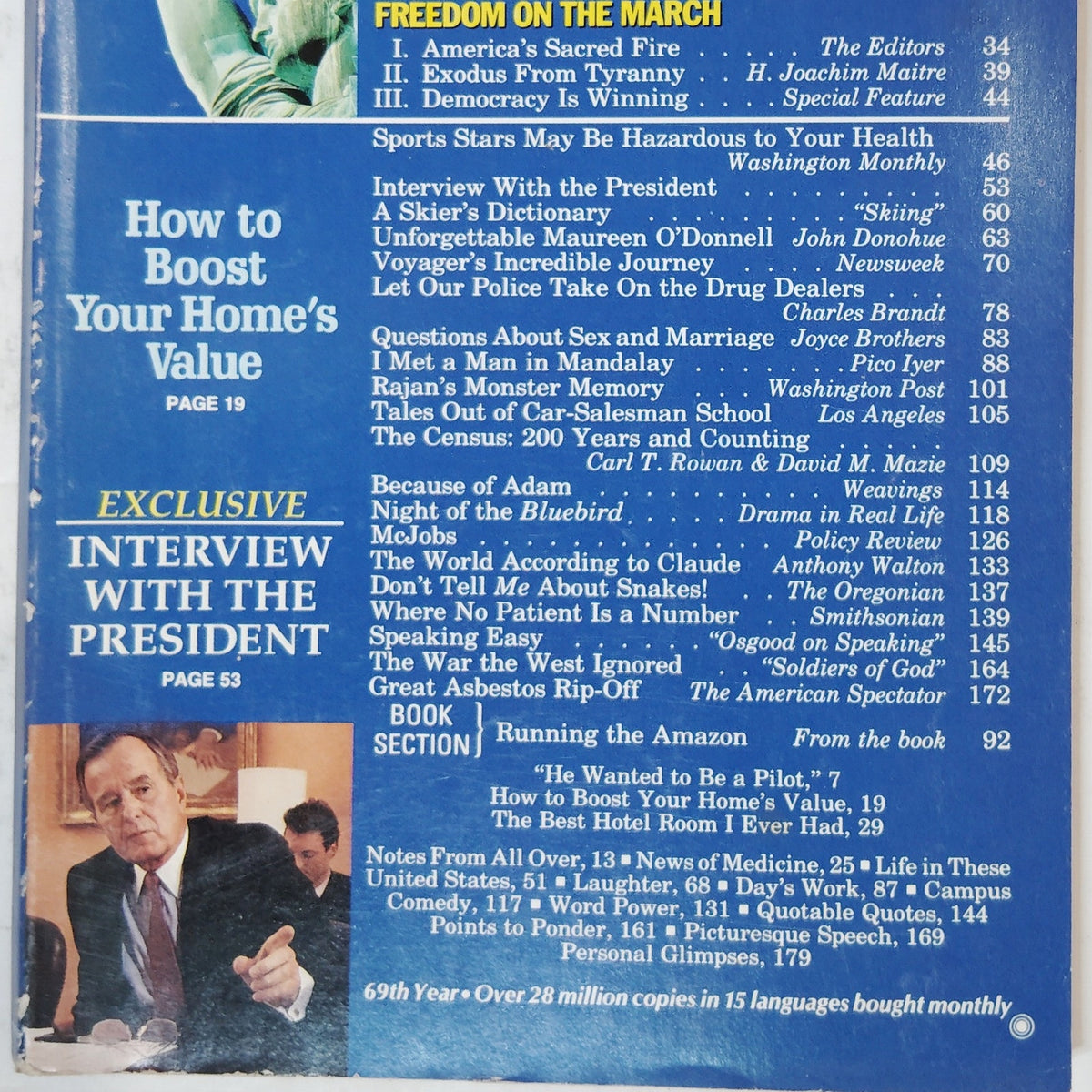Reader's Digest January 1990 Vintage Magazine 69th Year Statue of Liberty