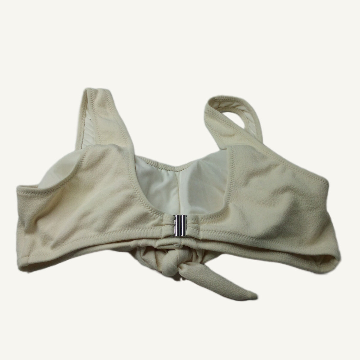 Cream Ribbed Textured Bikini Top Size XL Button Front Knot Tie Swim Top