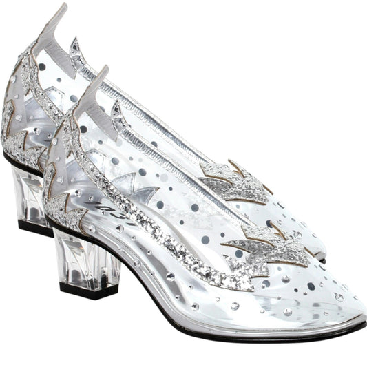Ellie Shoes Girl’s Silver Glitter Shoes – 2" Heel Clear Slipper, Children’s Large (2/3), 201-ICE