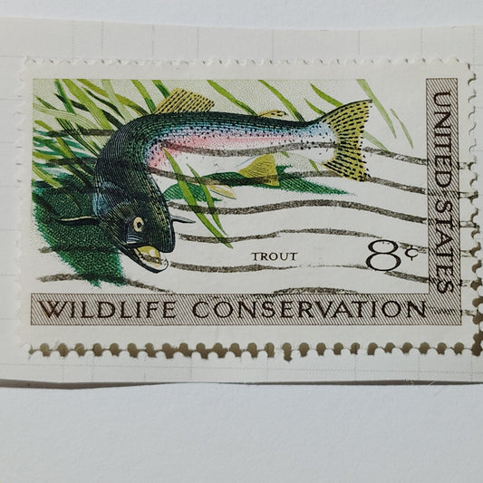 1971 US Postage Stamp #1427 Wildlife Conservation Trout 8c Used Canceled VTG