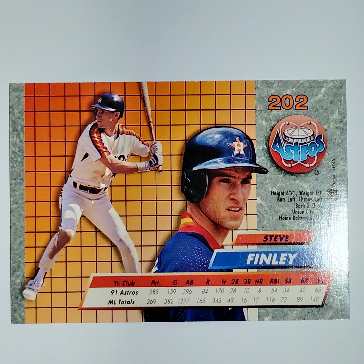 1992 Fleer Ultra Steve Finley #202 Houston Astros Outfield - Rainbow Jersey VG/EX