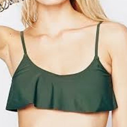 Off‑Shoulder Ruffle Bikini Swim Top Women’s Size S Olive Green