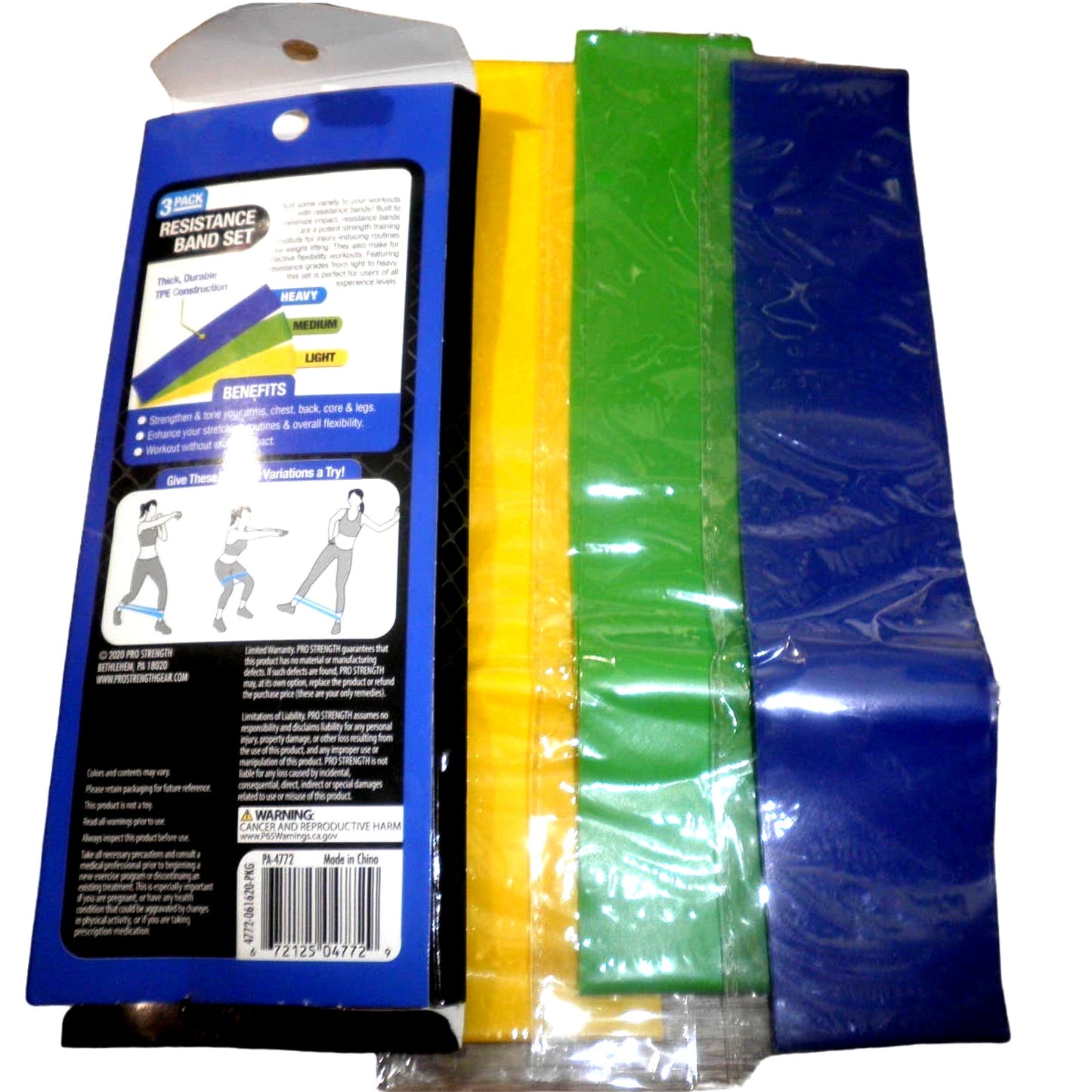 Pro Strength 3 Pack Resistance Band Set Heavy Medium & Light Body Sculpting