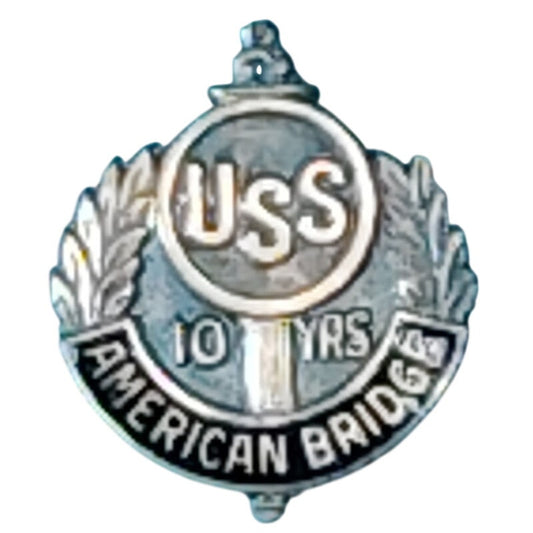 Vintage 1930s USS American Bridge 10 Year Service Pin - Silver-Tone Wreath