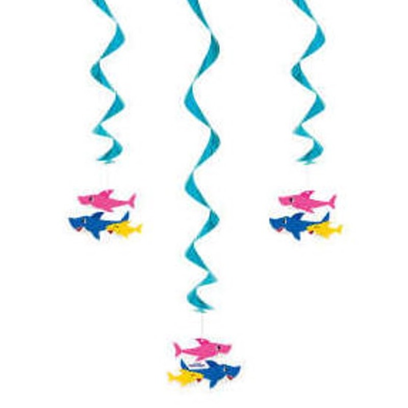 Baby Shark Hanging Swirl Decorations – Party Streamers – 3-PK