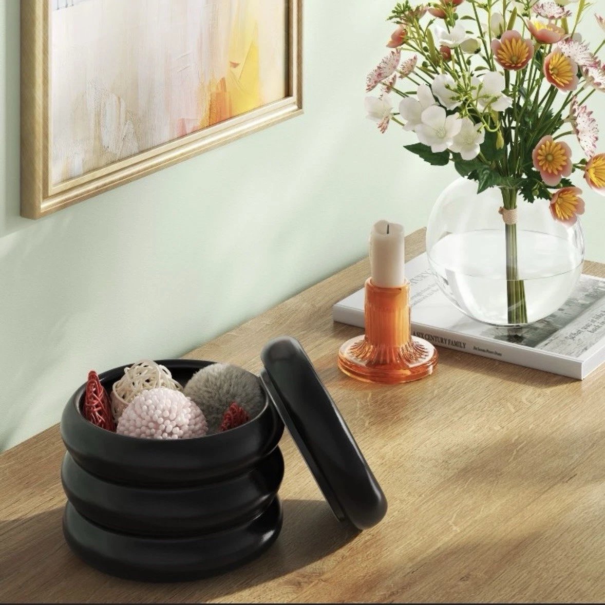 Bubble Lidded Box  6" H × 4.5" W Black Ceramic Storage Container Room Essentials
