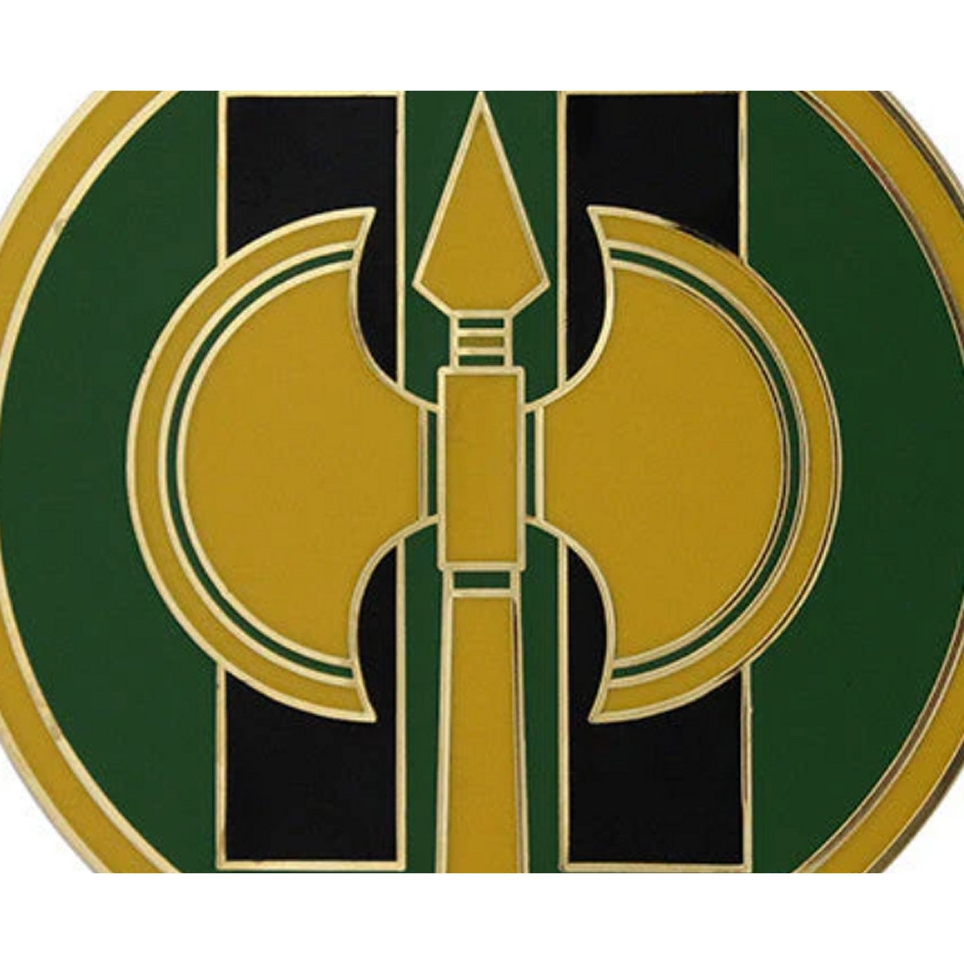 11th Military Police Brigade CSIB Novelty hat, Lapel Pin Gold Green Black 2"D