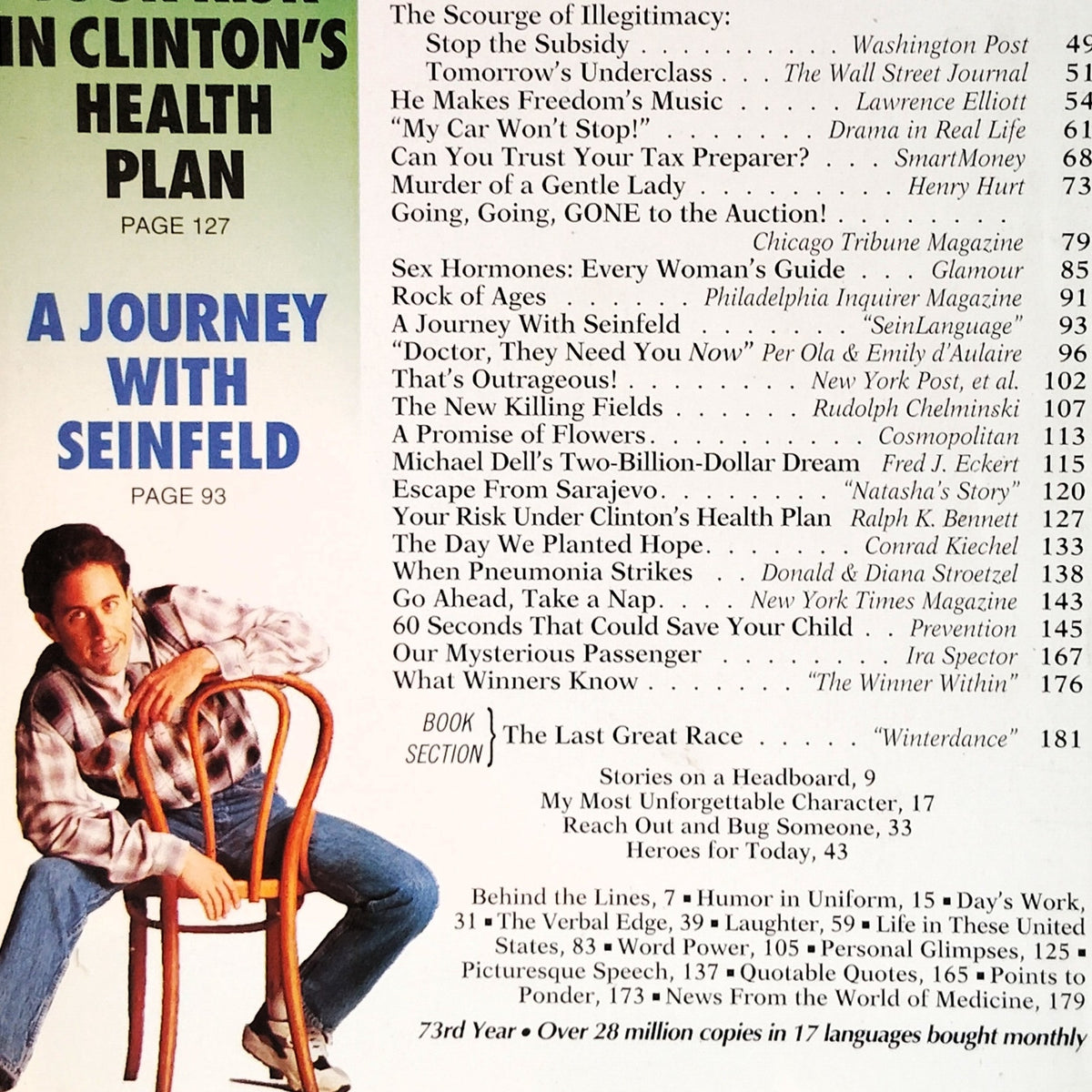 Reader's Digest March 1994 Seinfeld Cover Magazine Vintage Back Issue