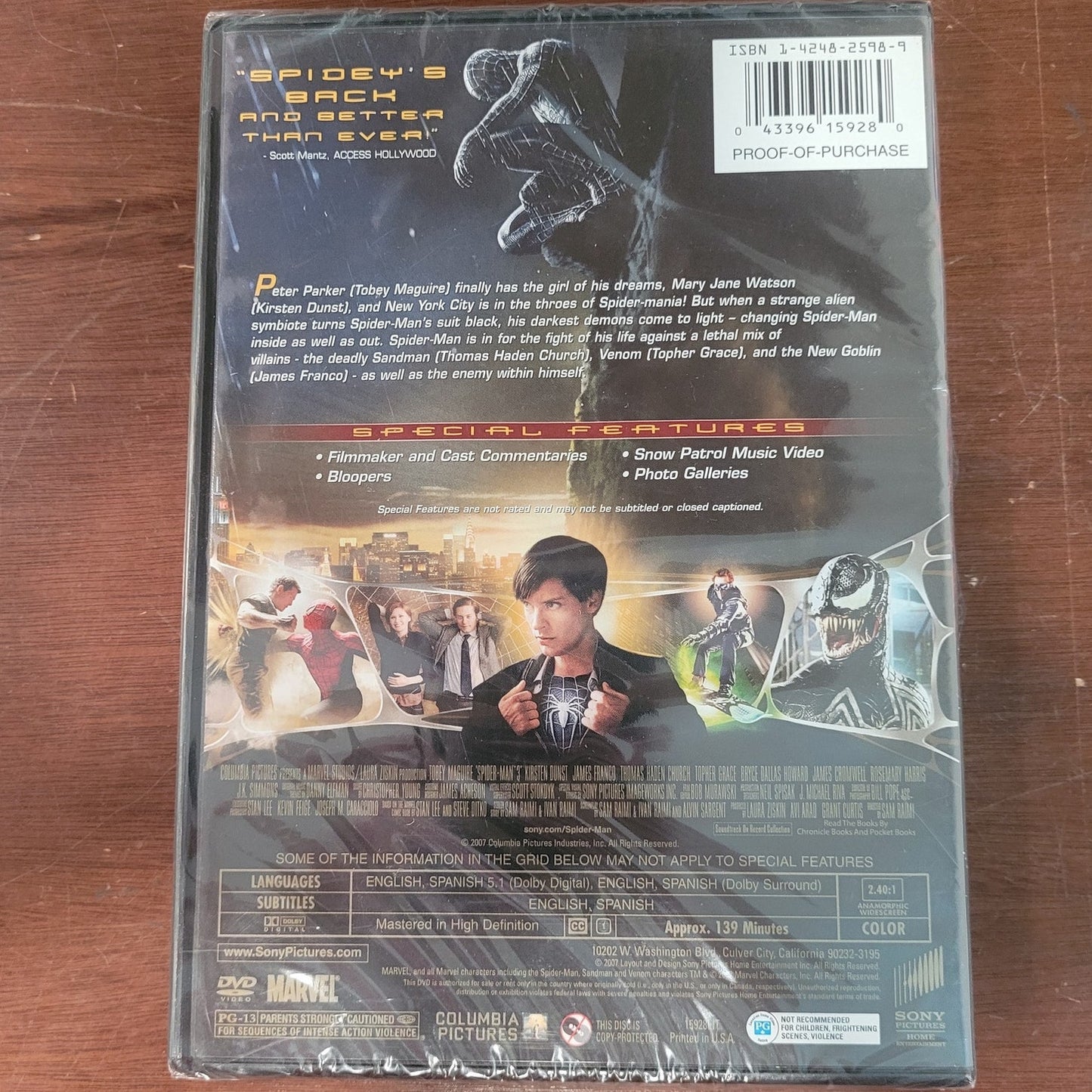 Spider-Man 3 (DVD, 2007) Superhero Action Starring Tobey Maguire & Kirsten Dunst