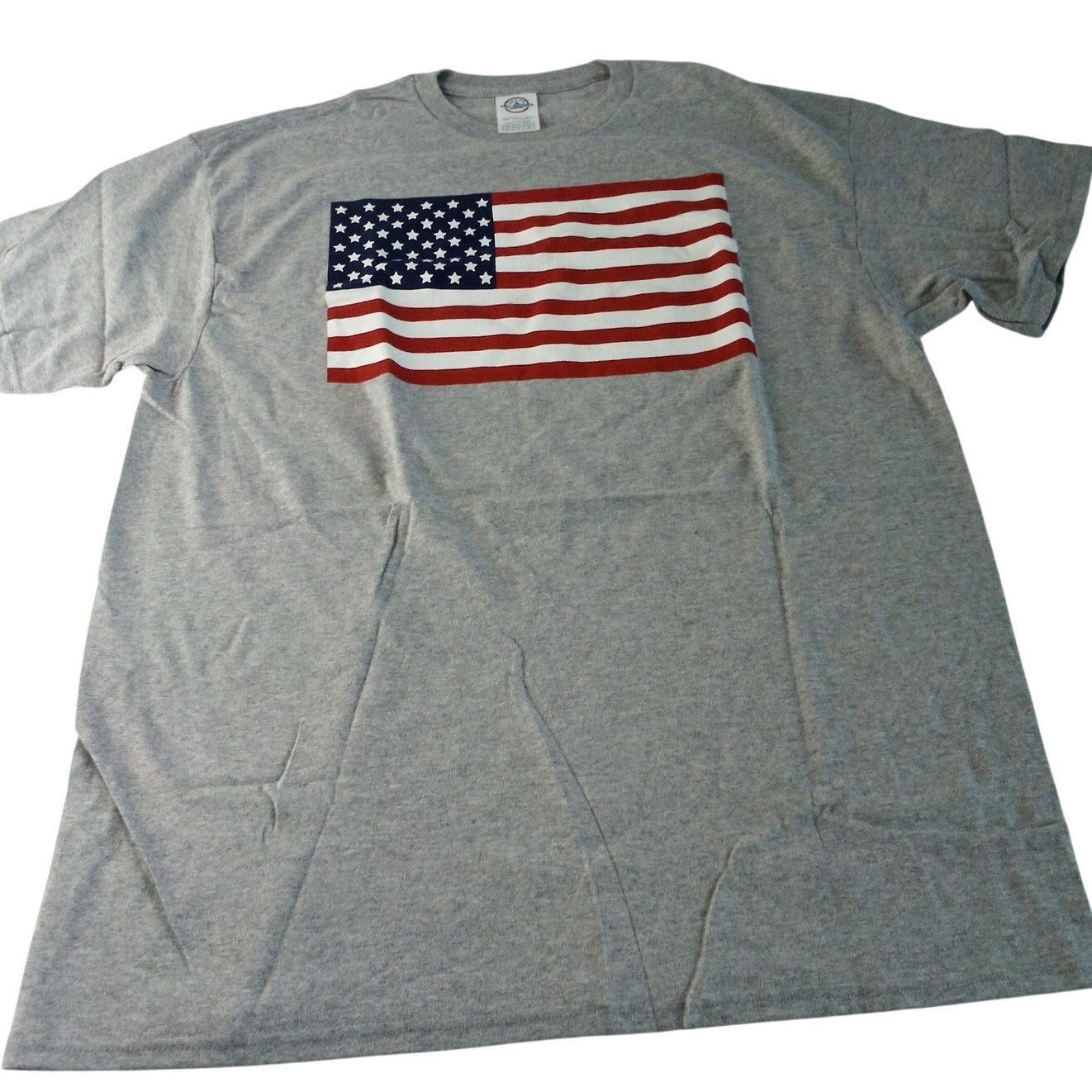 Men’s Heather Gray American Flag Graphic T‑Shirt – Large, Delta Pro Weight Tee