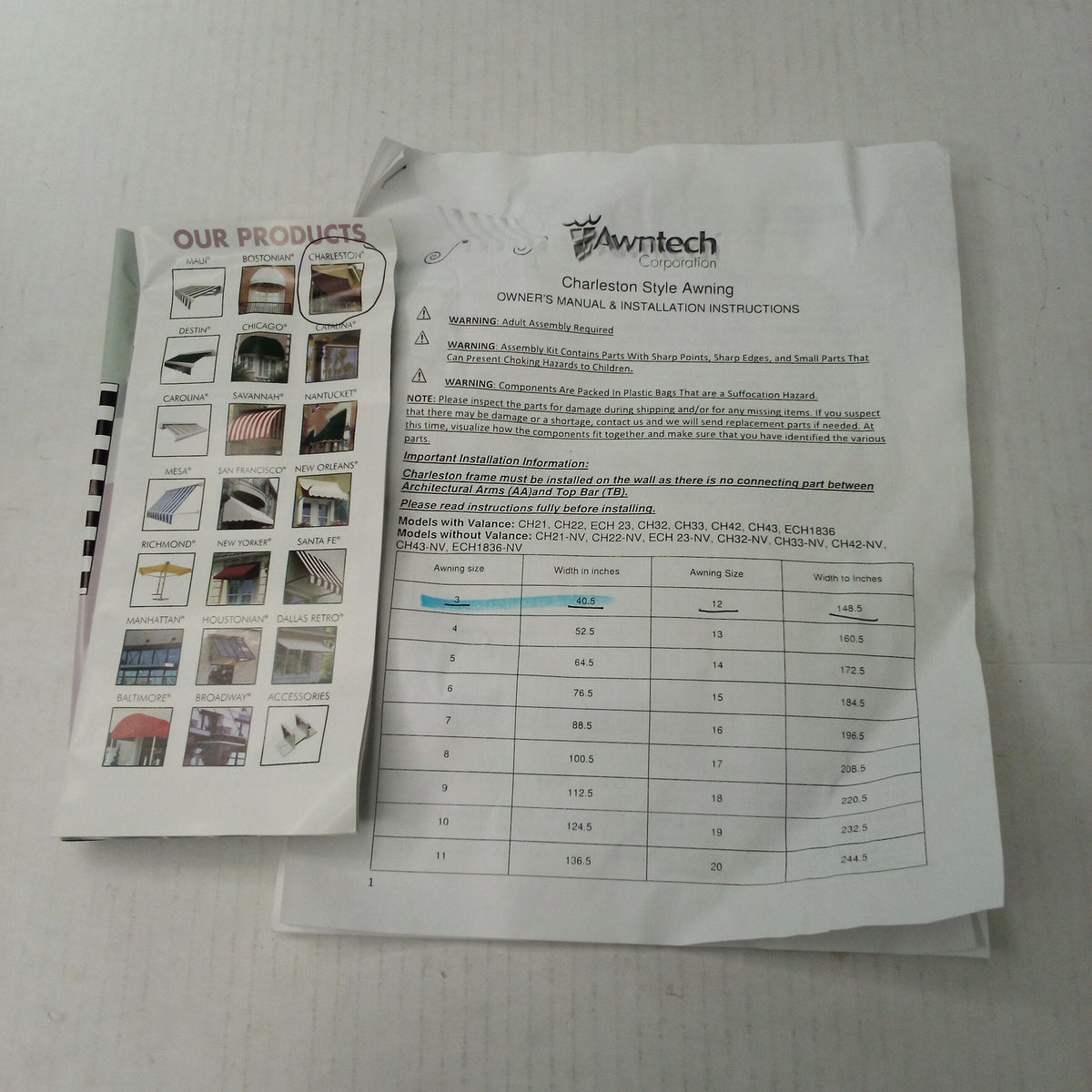 Awntech Charleston 3 ft Window Awning Beige Scrolled-Arm Fixed Canopy