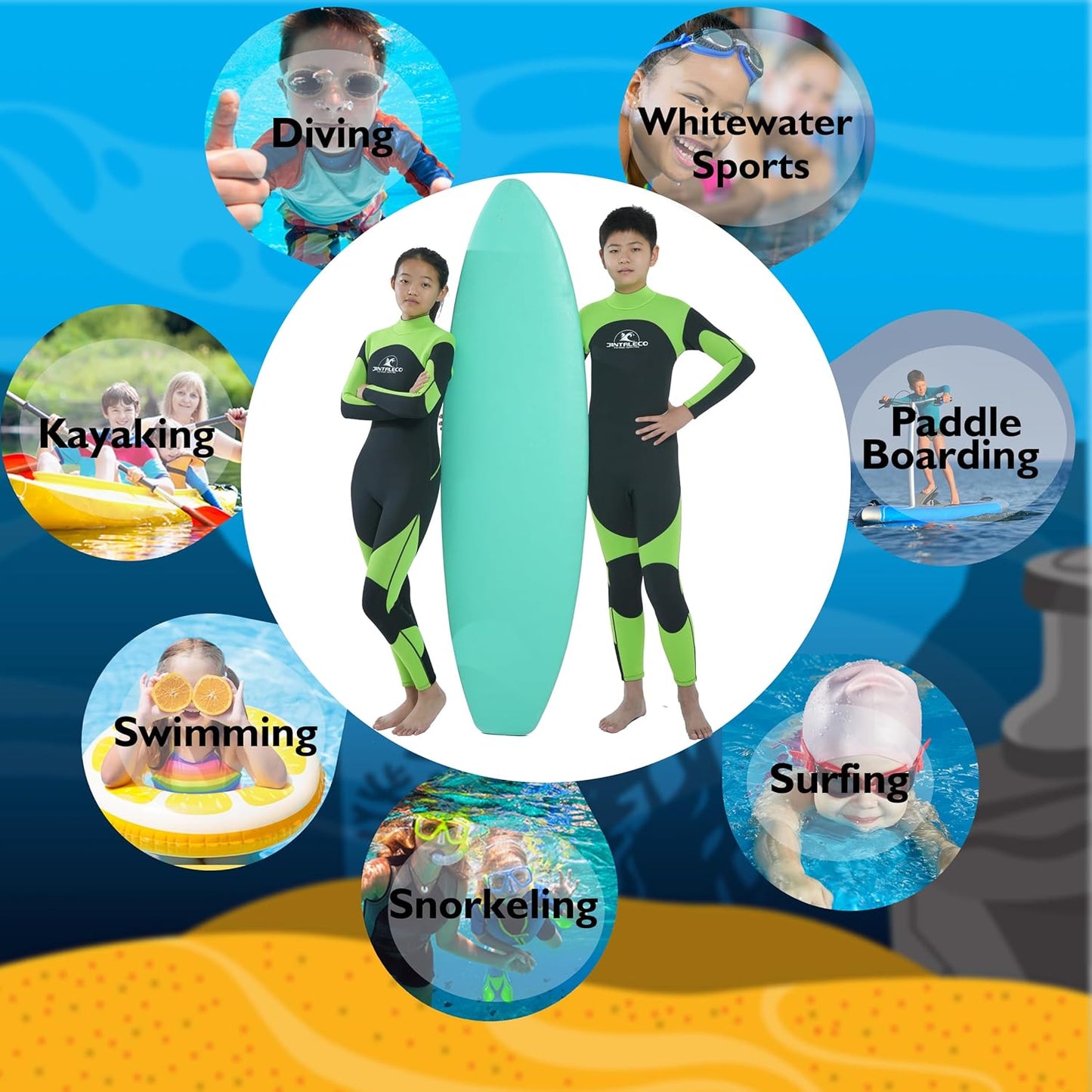 Unisex Kids Full Wetsuit, 14, 3/2mm Neoprene Wet Suit for Diving Surfing Scuba