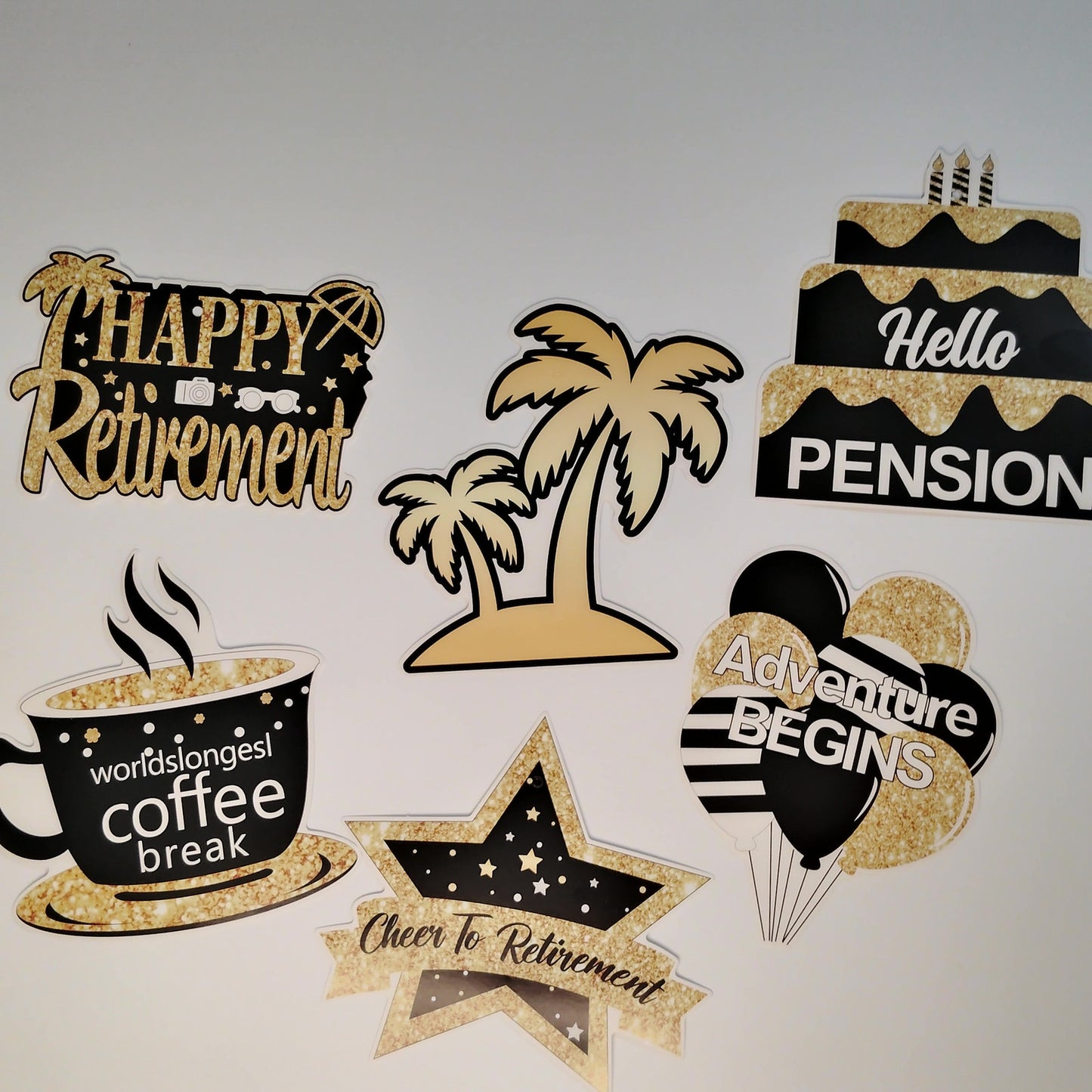 Retirement Party Decoration Set “Goodbye Tension Hello Pension” Banner & Cutouts