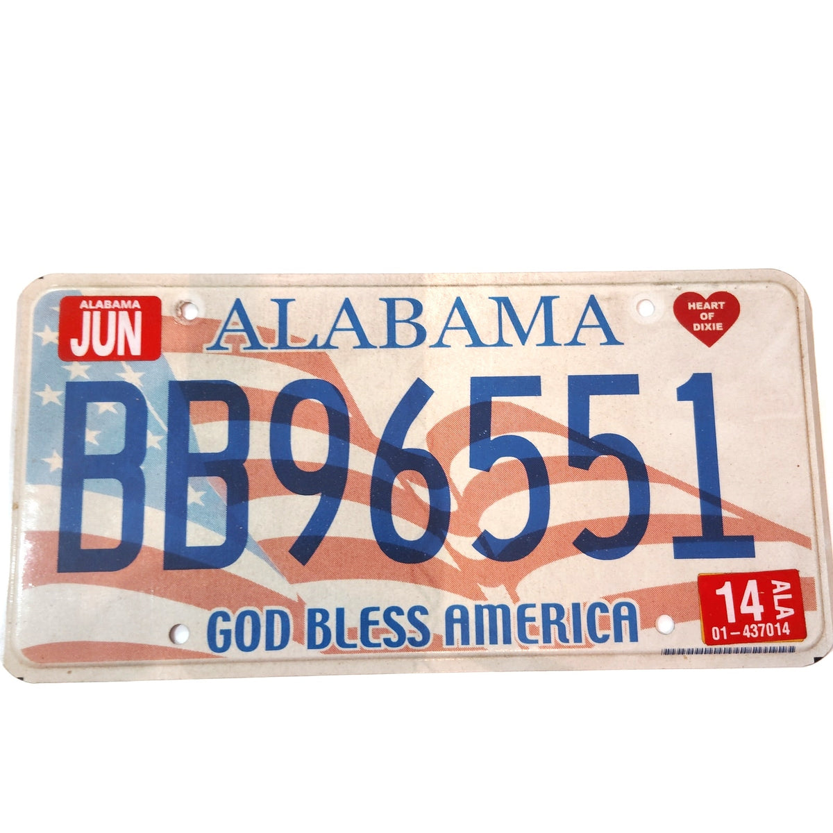 Vintage 2014 Alabama "God Bless America" Flag License Plate - BB96551