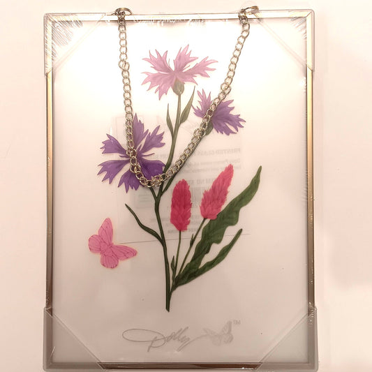 Dolly Parton Floral Glass Panel - Periwinkle & Pink Flowers Hanging Decor