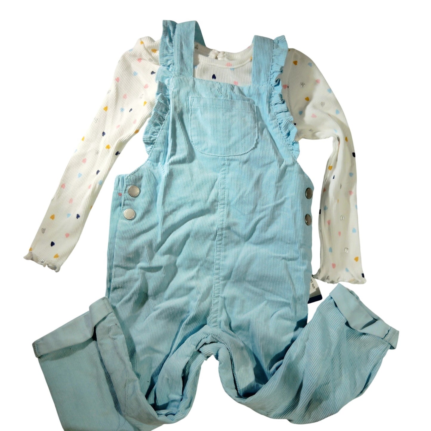 Little Me Baby Girls 2‑Piece Heart Print Top and Overalls Set Blue 24M
