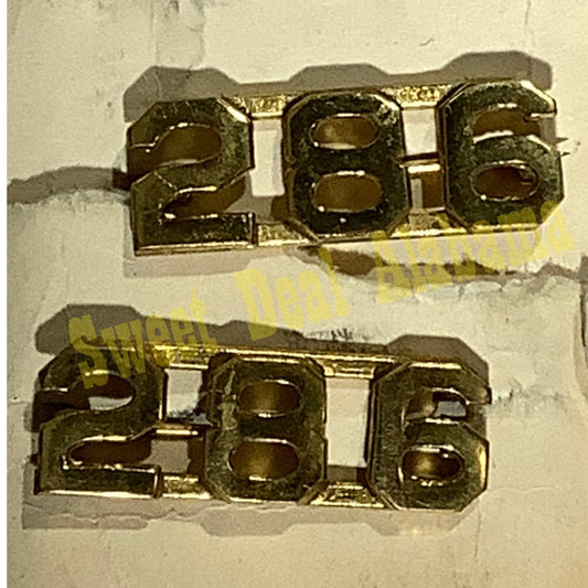 Early/Mid 1900s Brass C-Clasp "286" Collar Devices 3/8"H Hat / Lapel Pins Set