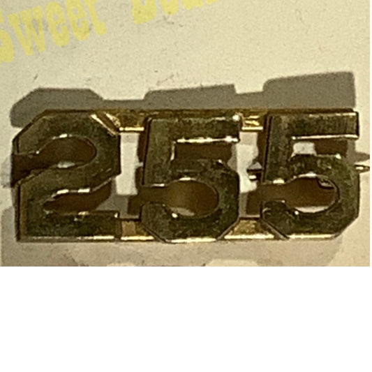 Early/Mid 1900s Brass C-Clasp Number "255" Collar Device 3/8"H Hat / Lapel Pin