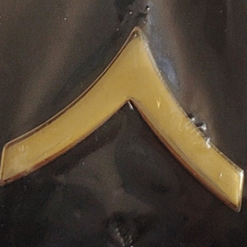 PFC PVT Chevron Style Rank Novelty Hat Lapel Pins Yellow on Black 7/8" × 5/8"