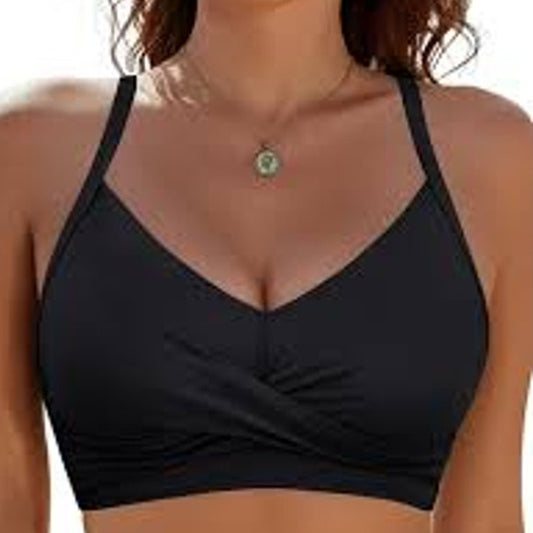 Blooming Jelly Black Twist‑Front Bikini Swim Top Women’s Size Large