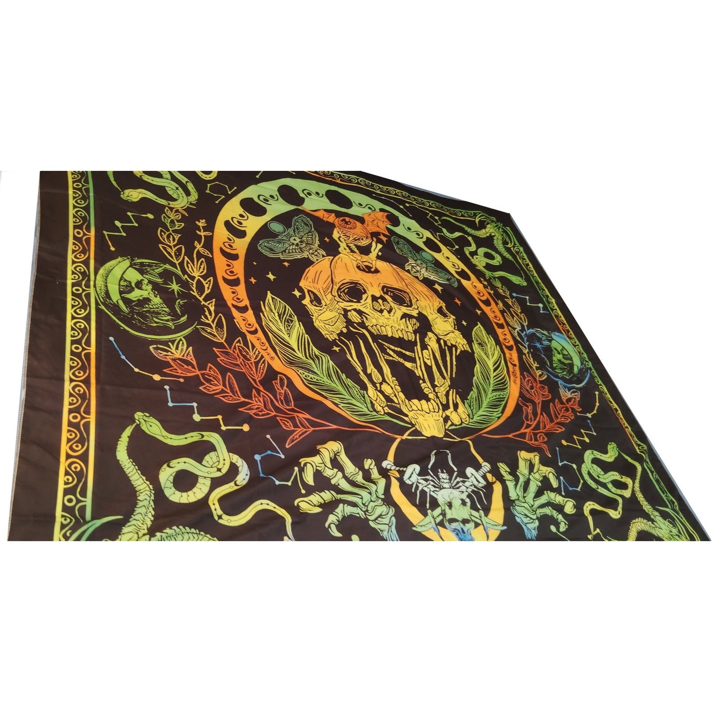 Krelymics Black Light Skull Snake Tapestry UV Reactive Glow Wall Hanging 51"x59"