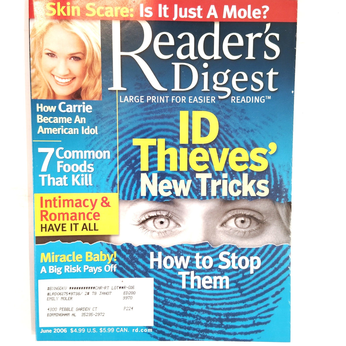 Reader's Digest Large Print June 2006 ID Thieves' New Tricks, Carrie Underwood