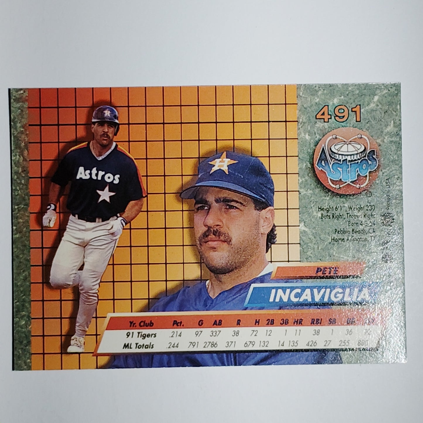 1992 Fleer Ultra Pete Incaviglia #491 Houston Astros OF - Rainbow Jersey VG/EX