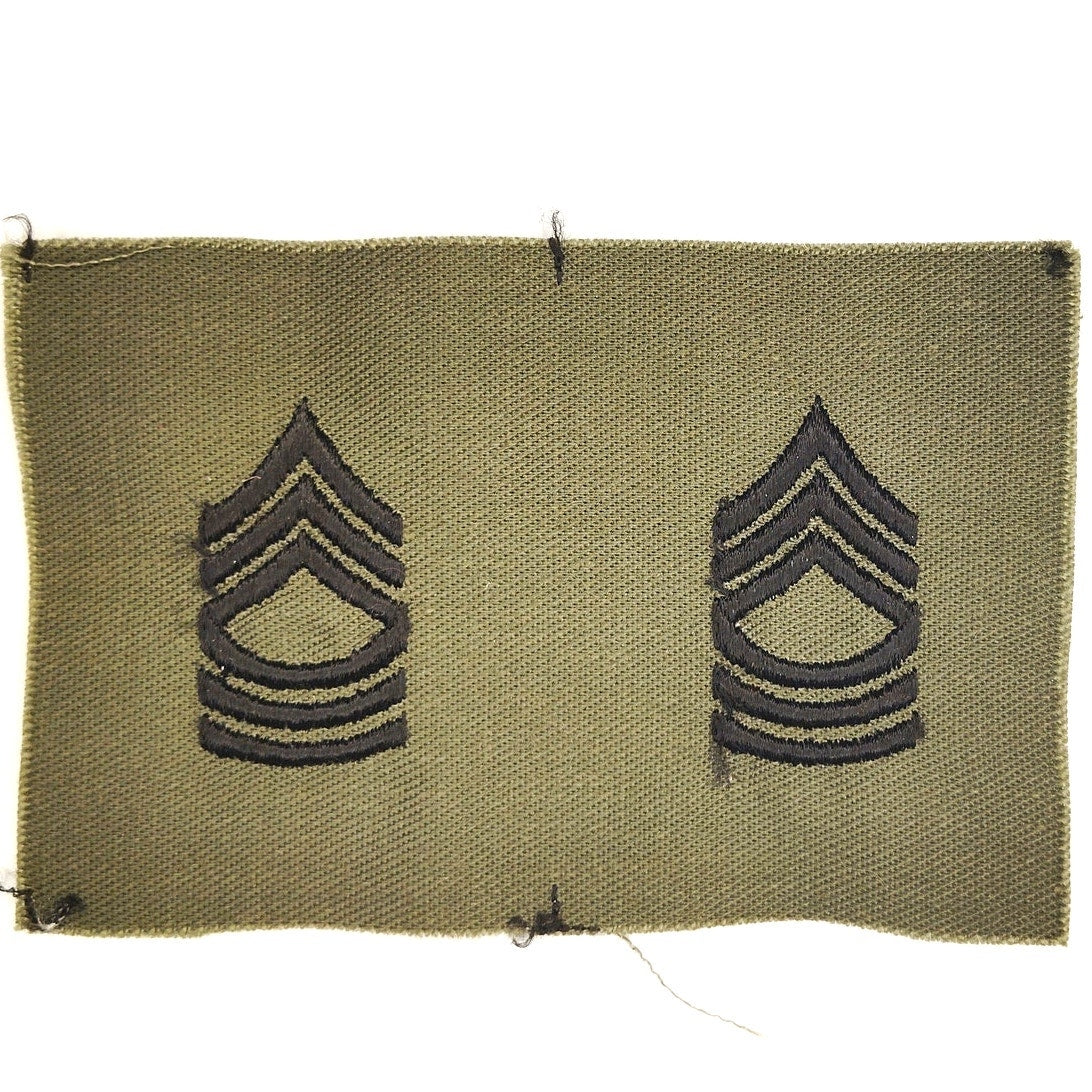 US Army Master Sergeant E‑8 Subdued Rank Patch Pair Black on ODG Twill – Sew‑On