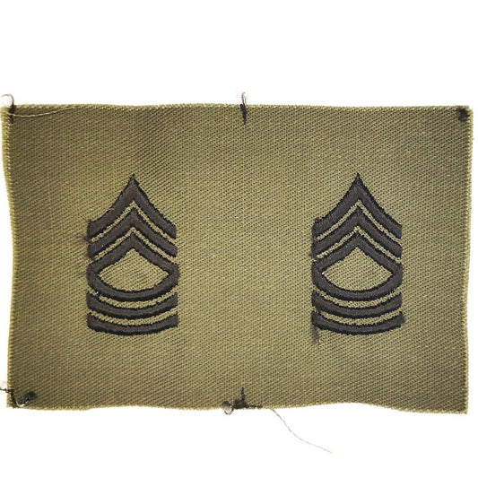 US Army Master Sergeant E‑8 Subdued Rank Patch Pair Black on ODG Twill – Sew‑On