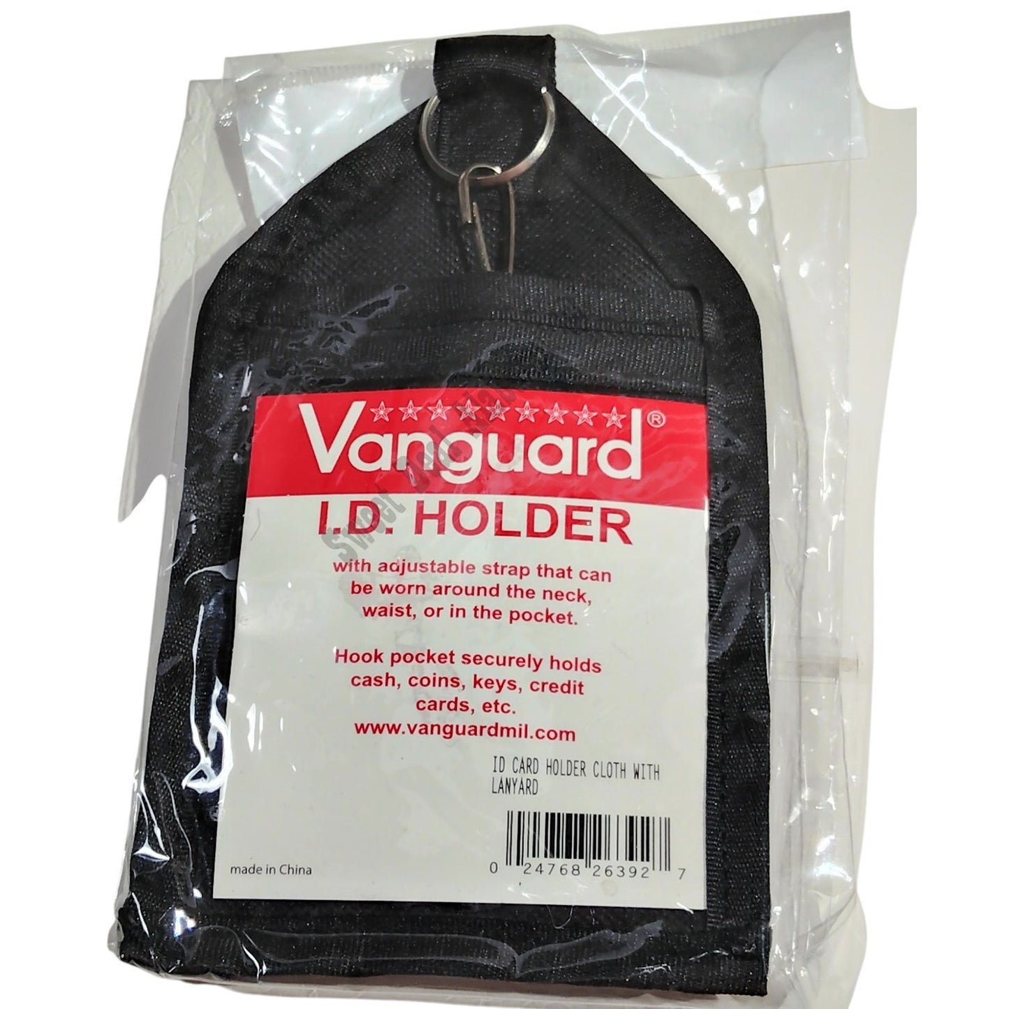 Vanguard Identification Tag Card Holder, Cloth, With Lanyard, Black, 7"H x 4"W