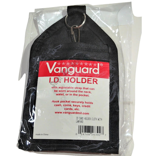 Vanguard Identification Tag Card Holder, Cloth, With Lanyard, Black, 7"H x 4"W