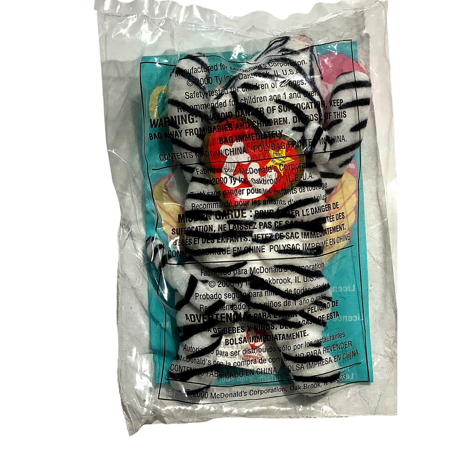 TY Teenie Beanie Babies - Blizz the White Tiger, McDonald's 2000 Toy, NIP