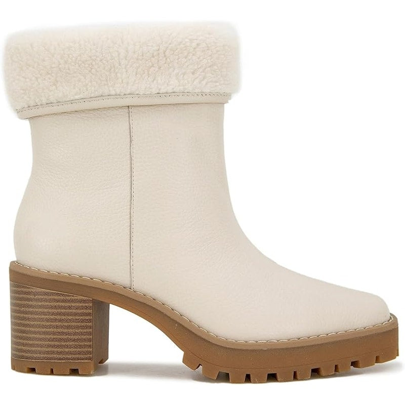 André Assous Milana Bootie, Linen, Womens 5.5, Fold-Down Shearling Lined Leather