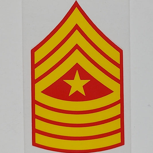 USMC Sergeant Major (E-9) Decal – 2" x 3.25" Vinyl – Window Mount – Red & Gold