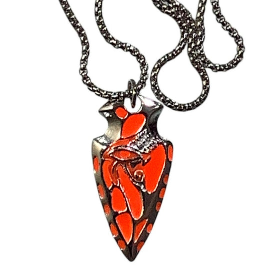 Glow-in-the-Dark Orange Arrowhead Pendant Luminous Shield Eye w/ 27.5" Box Chain