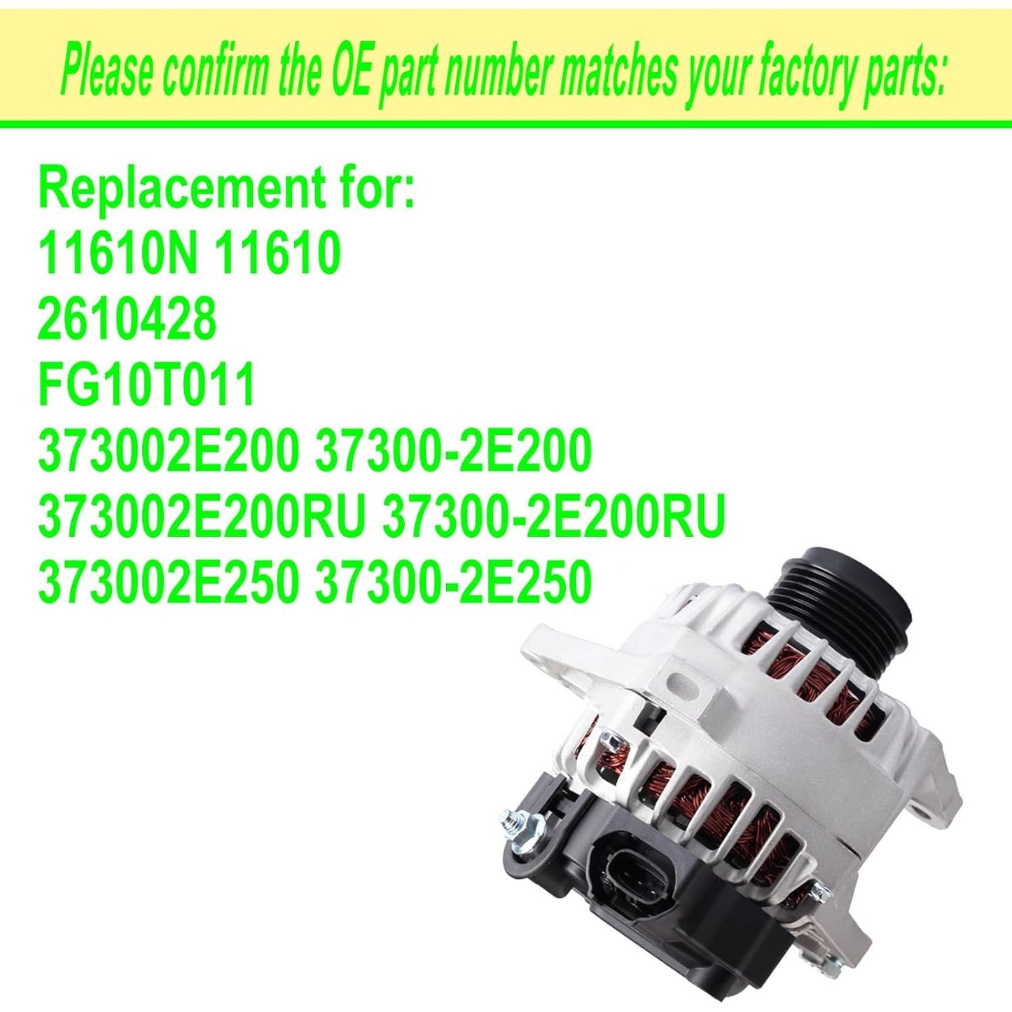 SHICHU Alternator Compatible with 2011-2017 Elantra 2012-2013 Soul 2014-2016 Forte 1.8L 2.0L L4 Replace for 11610 373002E200 2610428