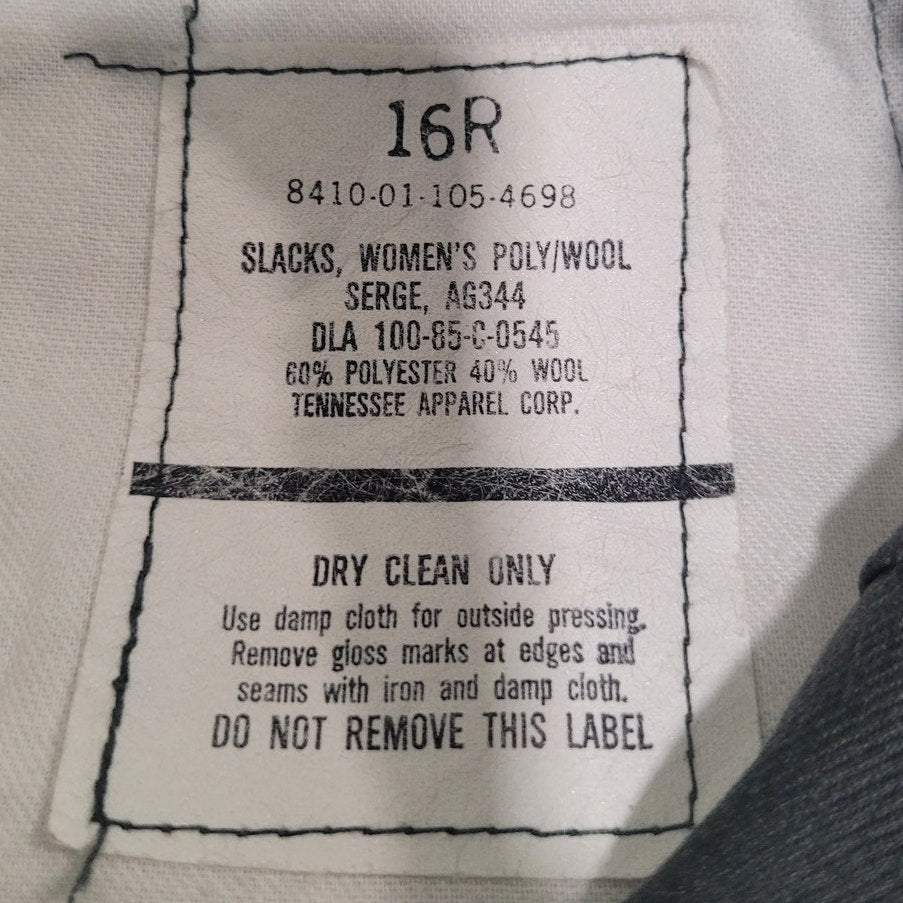 Women’s Uniform Pants - Size 16R - Poly/Wool Serge - Shade AG-344, Made in USA