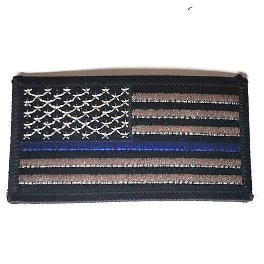 Thin Blue Line US Flag Patch Law Enforcement Support Sew-On 3-3/8" x 1-7/8"