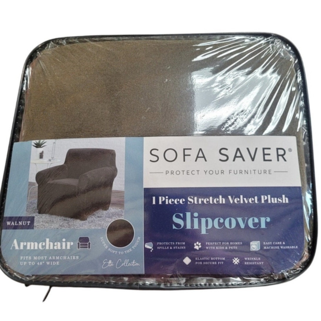 Sofa Saver Armchair Velvet Plush Slipcover, Walnut, 1 PC (Fits Chair Up to 48"W)