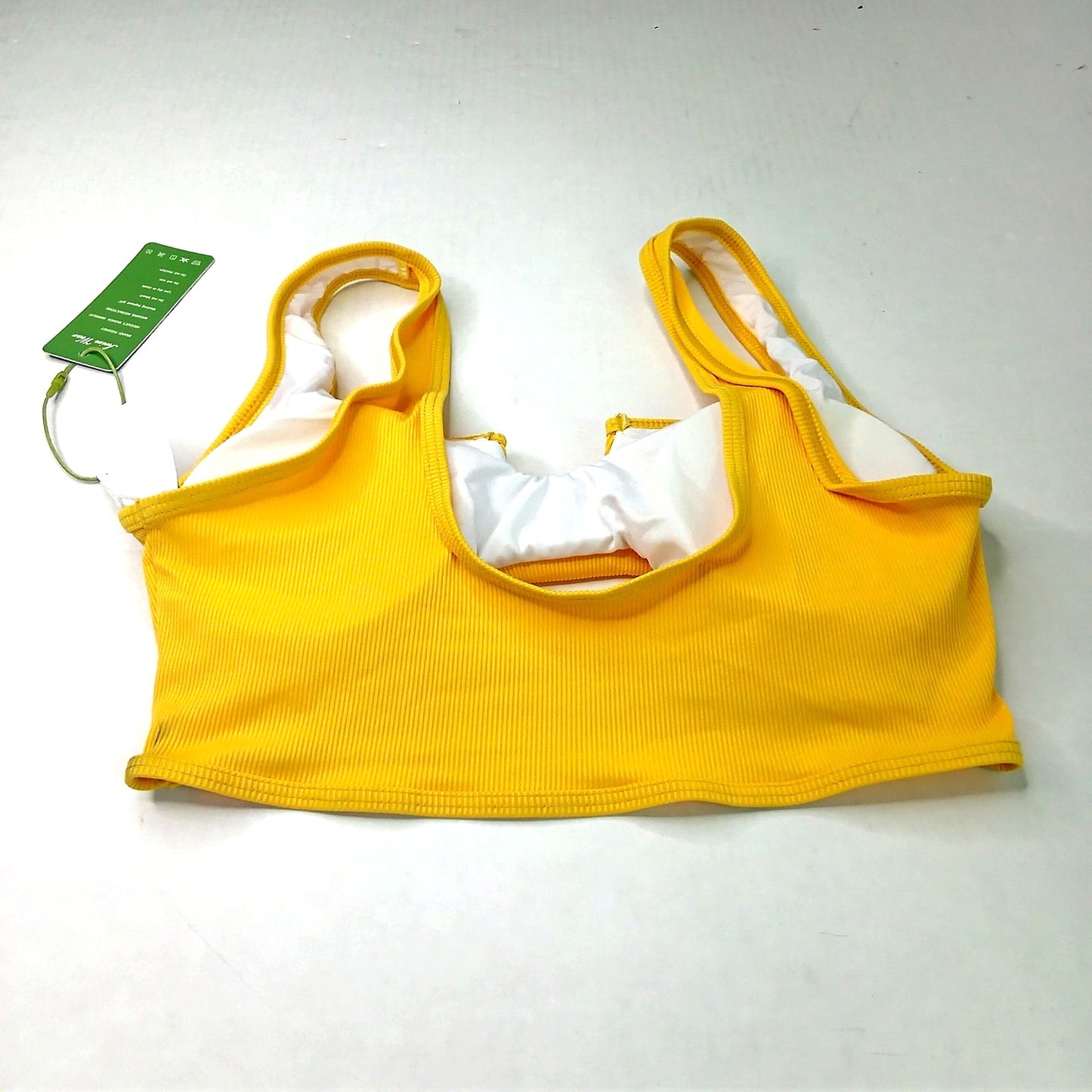 Peddney Yellow Ribbed Bikini Top Women’s Medium Scoop Neck Cutout Swim NWT