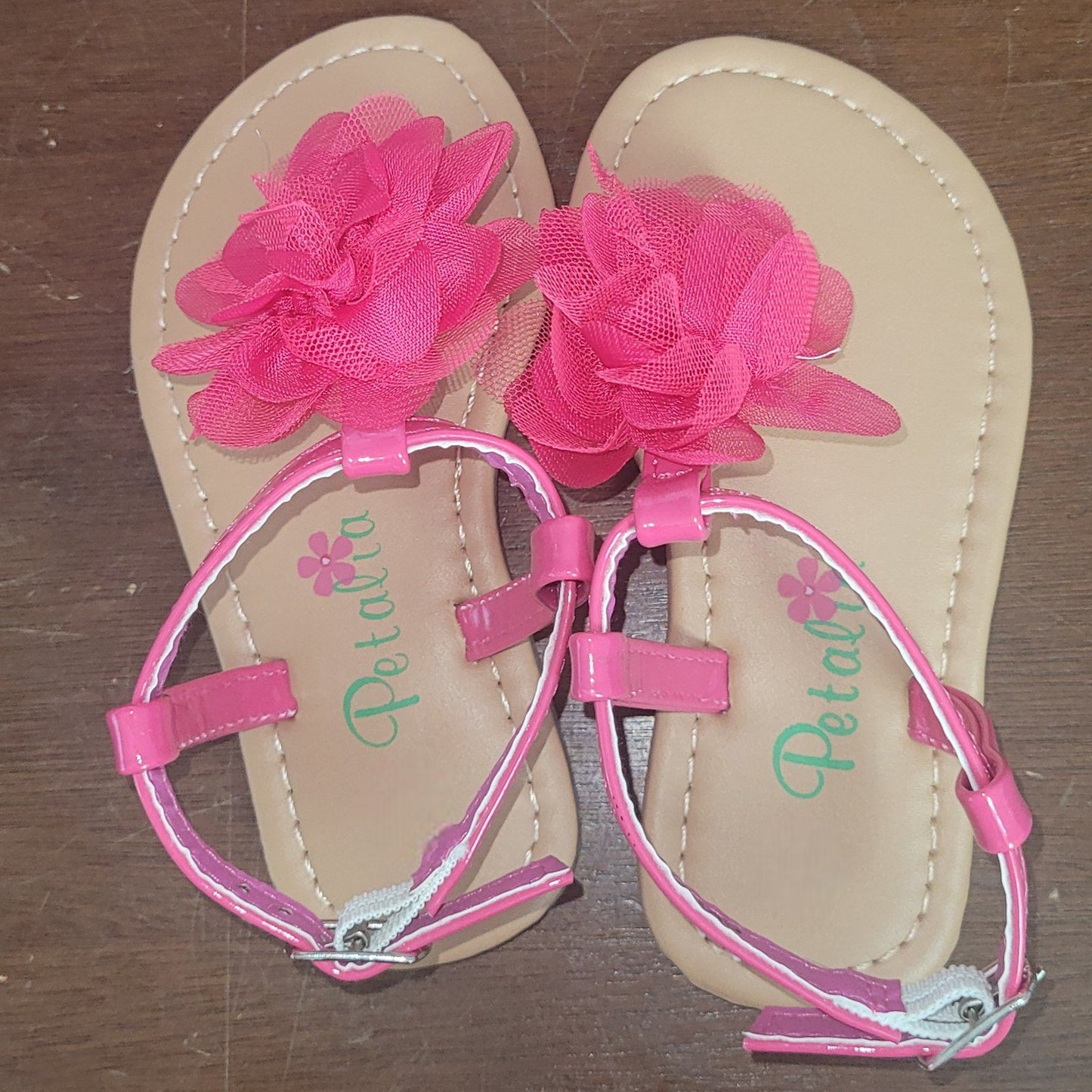 Petalia Toddler Girls' Sandals, 6,  Fuchsia Patent - Fuchsia Mesh Flower Sandal